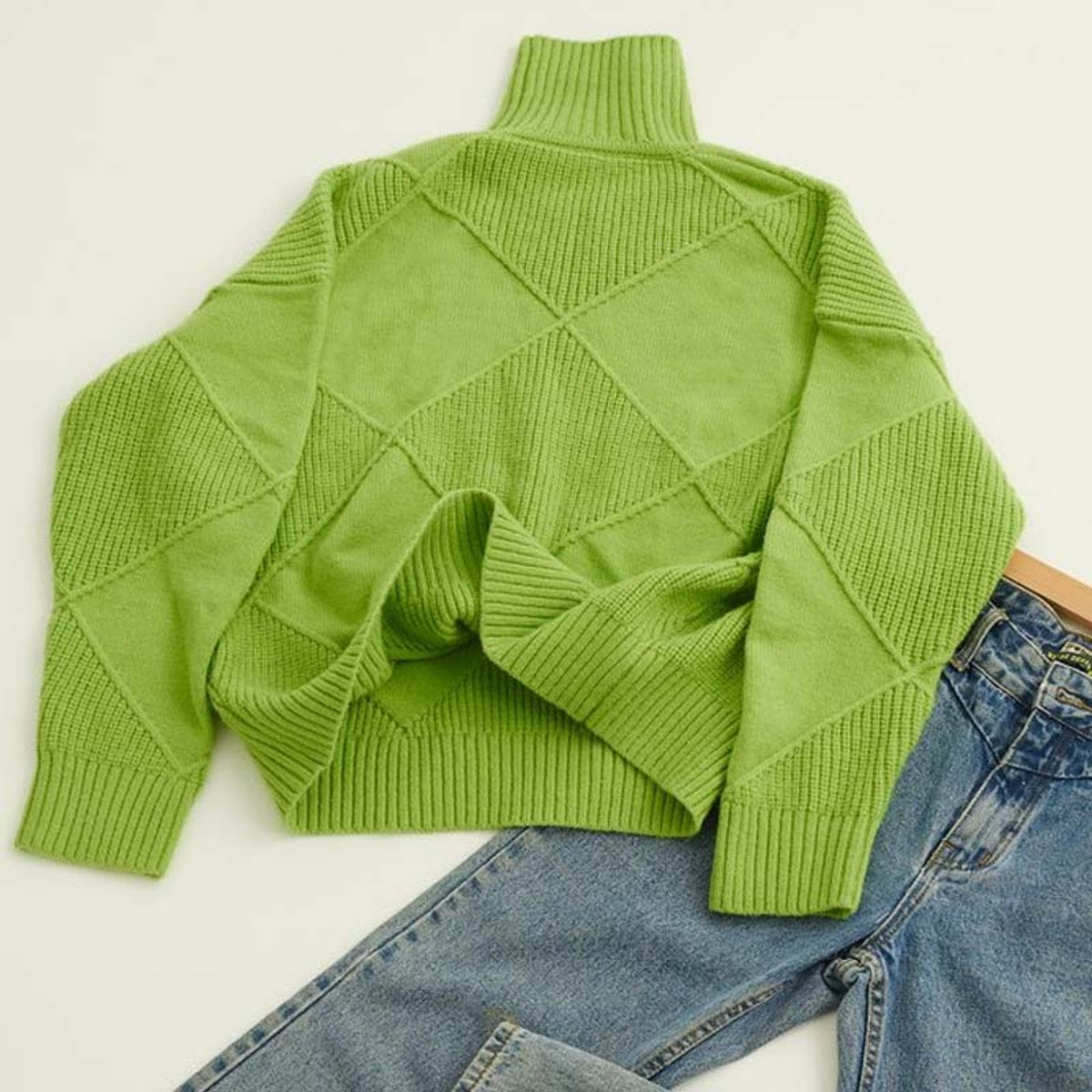 Women's Cozy Argyle Knit Turtleneck Sweater | Relaxed Fit Elegant Top 3
