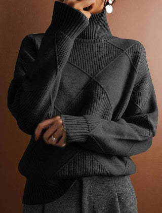 Women's Cozy Argyle Knit Turtleneck Sweater | Relaxed Fit Elegant Top 6
