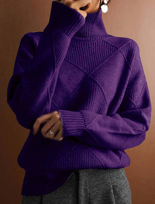 Women's Cozy Argyle Knit Turtleneck Sweater | Relaxed Fit Elegant Top 9
