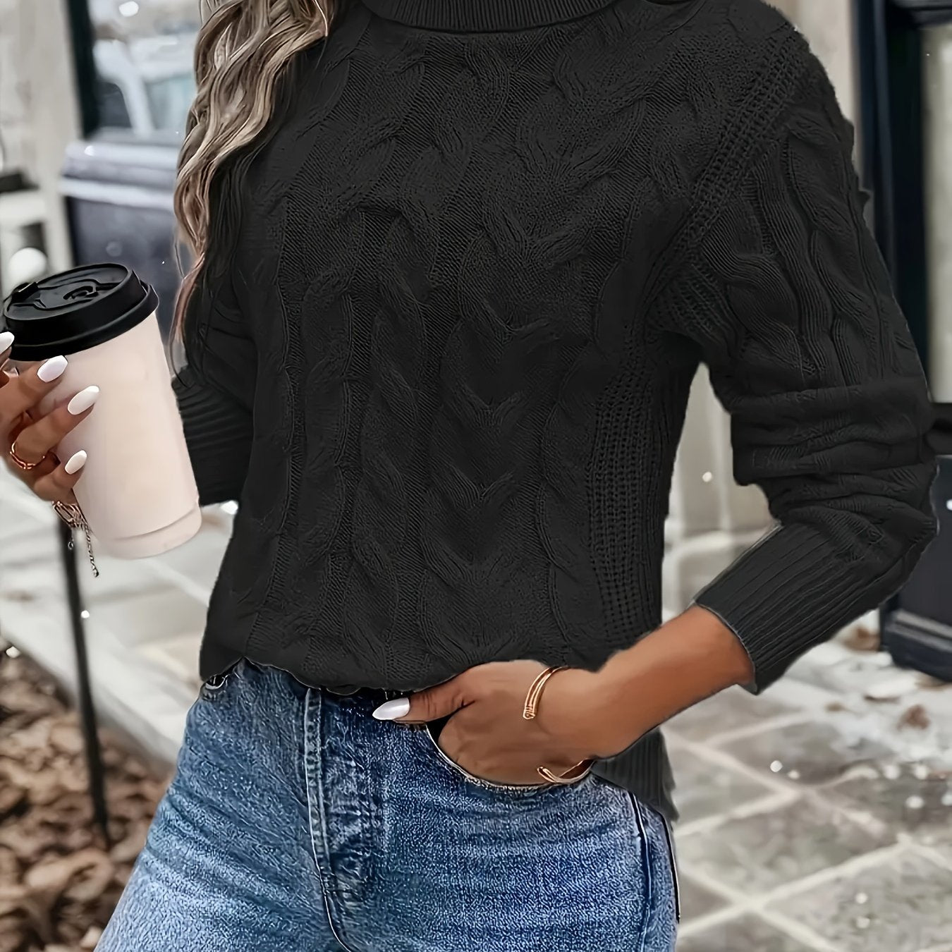 Women's Cozy Cable-Knit Turtleneck Sweater | Elegant Warmth for Autumn and Winter 6