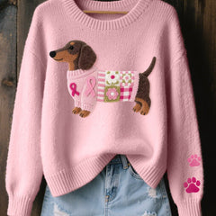 Women's Cozy Knit Sweater | Relaxed Fit Dachshund Patchwork Jumper 0