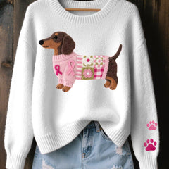 Women's Cozy Knit Sweater | Relaxed Fit Dachshund Patchwork Jumper 2