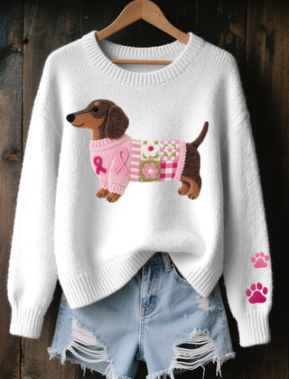 Women's Cozy Knit Sweater | Relaxed Fit Dachshund Patchwork Jumper 2