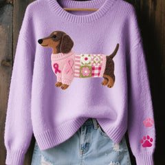 Women's Cozy Knit Sweater | Relaxed Fit Dachshund Patchwork Jumper 3