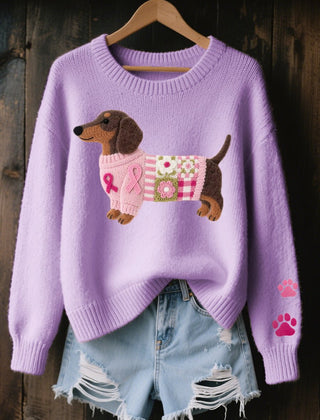 Women's Cozy Knit Sweater | Relaxed Fit Dachshund Patchwork Jumper 3