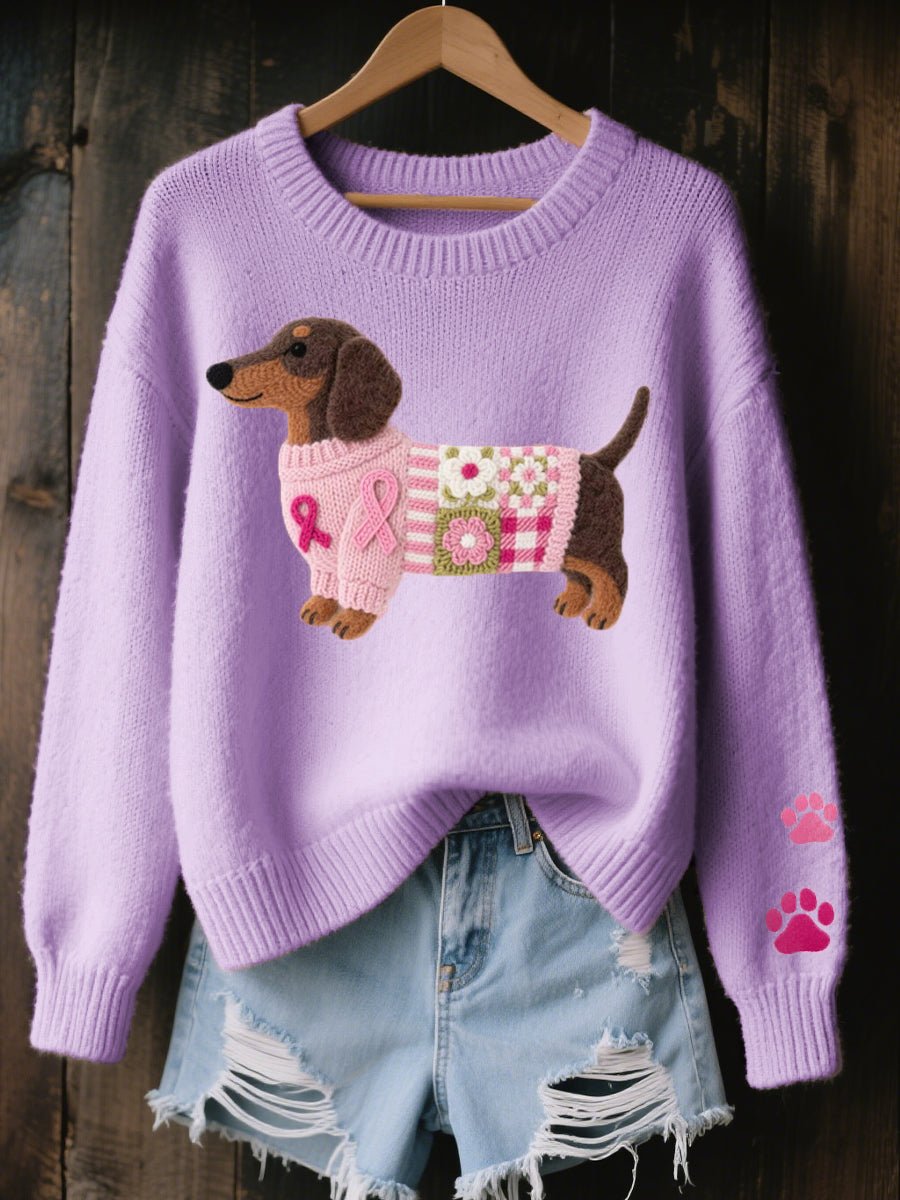 Women's Cozy Knit Sweater | Relaxed Fit Dachshund Patchwork Jumper 3