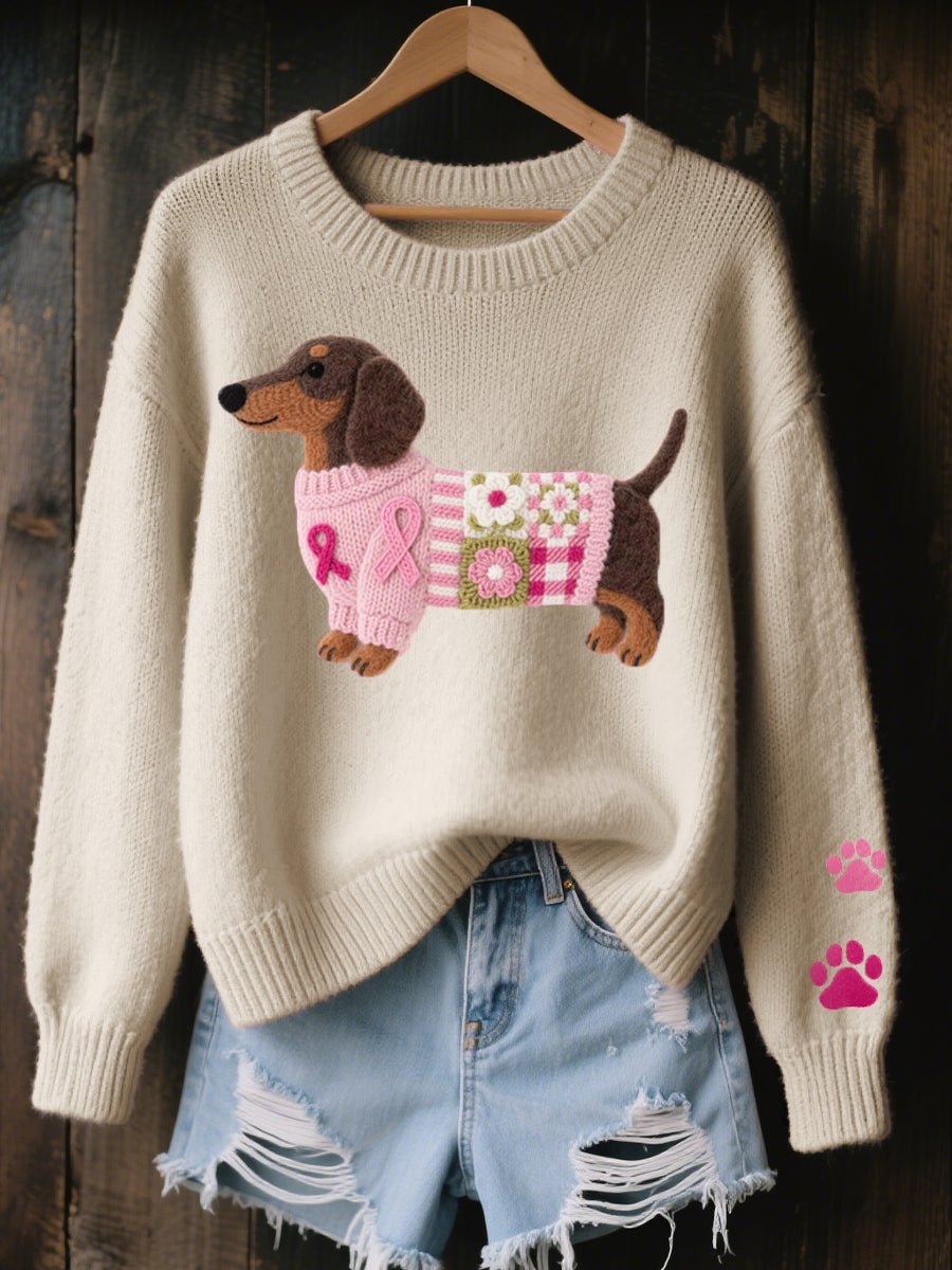 Women's Cozy Knit Sweater | Relaxed Fit Dachshund Patchwork Jumper 4