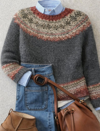 Women's Cozy Knit Sweater | Relaxed Fit Fair Isle Design for Winter 0