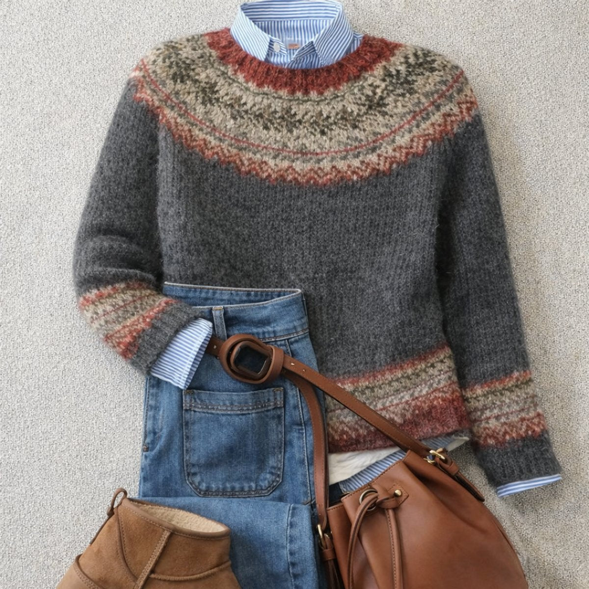 Women's Cozy Knit Sweater | Relaxed Fit Fair Isle Design for Winter 0
