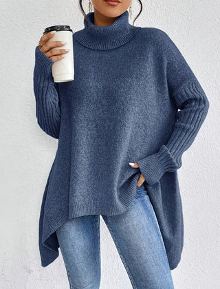 Women's Cozy Ribbed Turtleneck Sweater | Oversized Longline Knit Jumper 0