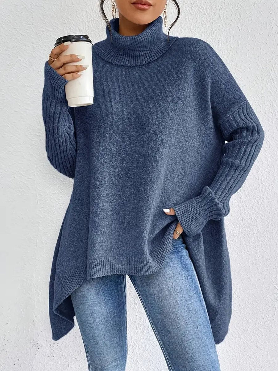 Women's Cozy Ribbed Turtleneck Sweater | Oversized Longline Knit Jumper 0
