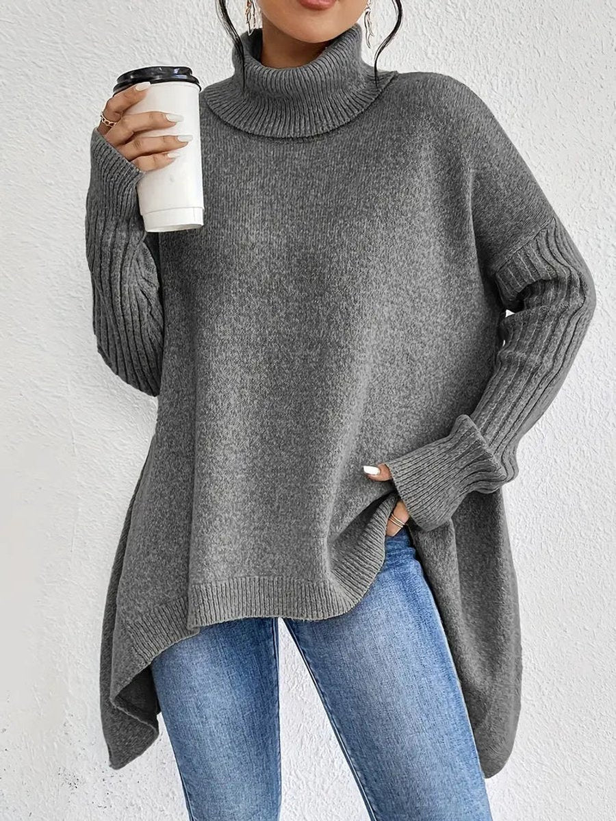 Women's Cozy Ribbed Turtleneck Sweater | Oversized Longline Knit Jumper 1