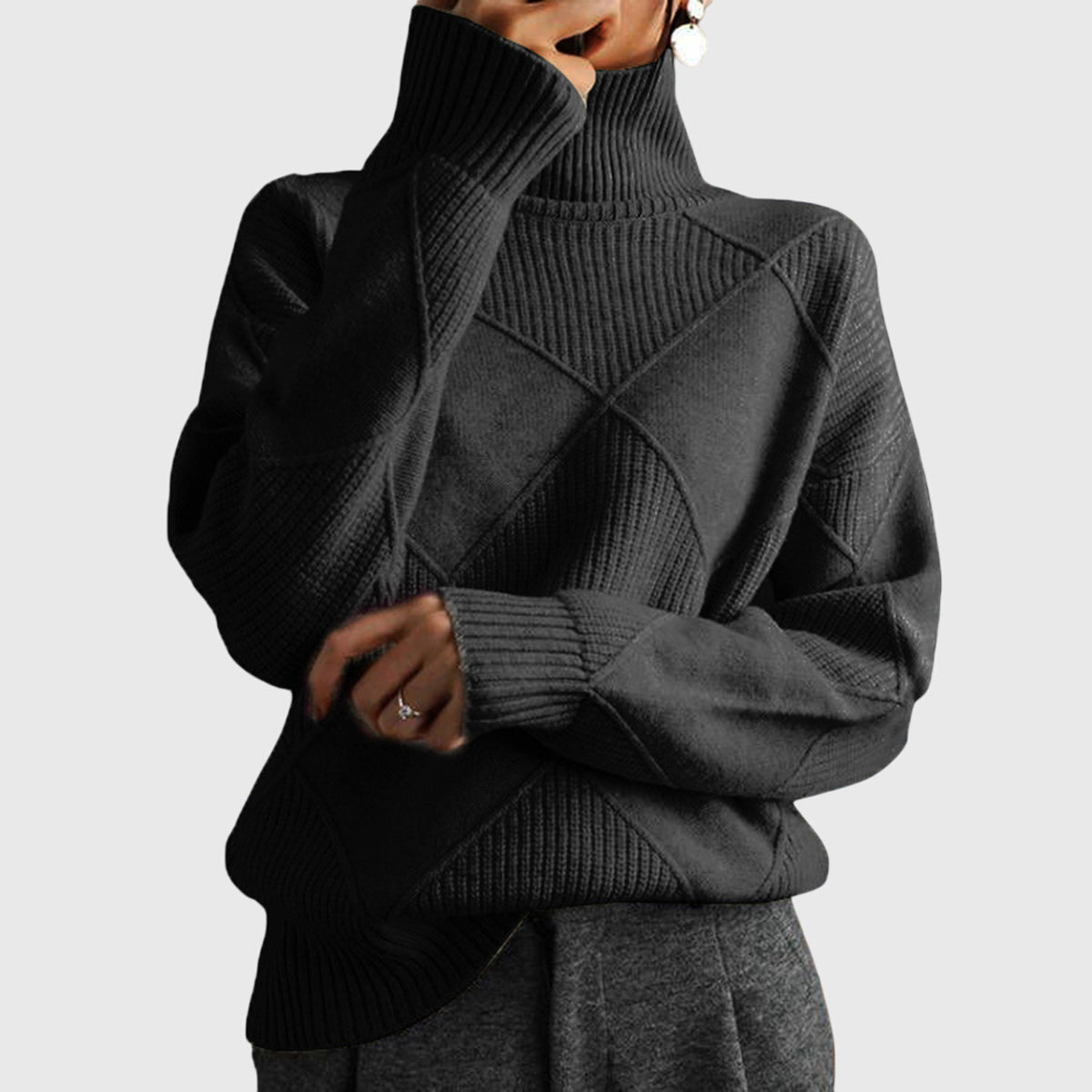Women's Cozy Wool Blend Oversized Sweater | Elegant Roll Neck Winter Knit 11
