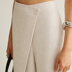 Women's Cream Asymmetric Wrap Wide Leg Pants | Elegant High-Waist Fashion Trousers 5