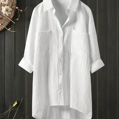 Women's Crinkled Cotton Shirt | Casual Oversized Button-Up Blouse 0