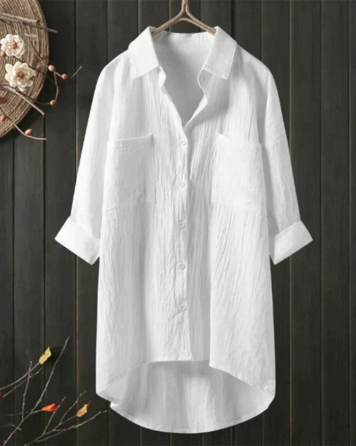Women's Crinkled Cotton Shirt | Casual Oversized Button-Up Blouse 0