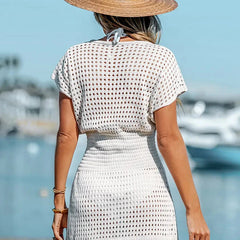 Women's Crochet Eyelet Mini Dress | Elegant V-Neck Short Sleeve Summer Dress 4