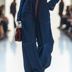 Women's Denim Jumpsuit | Elegant Wide Leg Long Sleeve Zip-Front Design 4