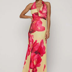 Women's Digital Polka Dot Maxi Dress | Elegant V-Neck Evening Gown 10