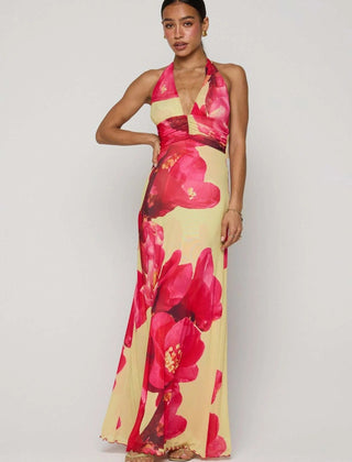 Women's Digital Polka Dot Maxi Dress | Elegant V-Neck Evening Gown 10
