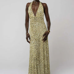 Women's Digital Polka Dot Maxi Dress | Elegant V-Neck Evening Gown 11
