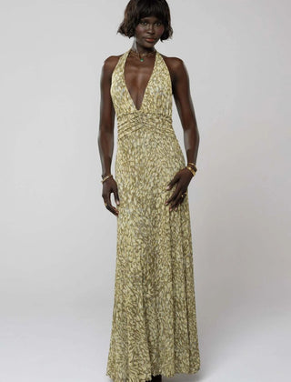 Women's Digital Polka Dot Maxi Dress | Elegant V-Neck Evening Gown 11