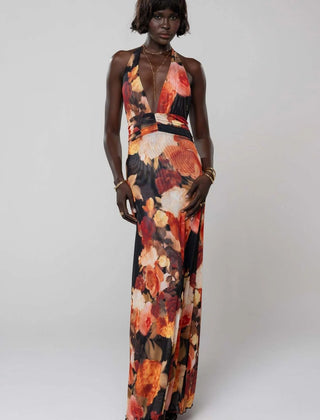 Women's Digital Polka Dot Maxi Dress | Elegant V-Neck Evening Gown 12