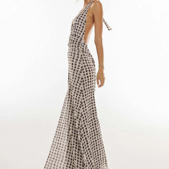Women's Digital Polka Dot Maxi Dress | Elegant V-Neck Evening Gown 2