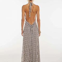 Women's Digital Polka Dot Maxi Dress | Elegant V-Neck Evening Gown 5