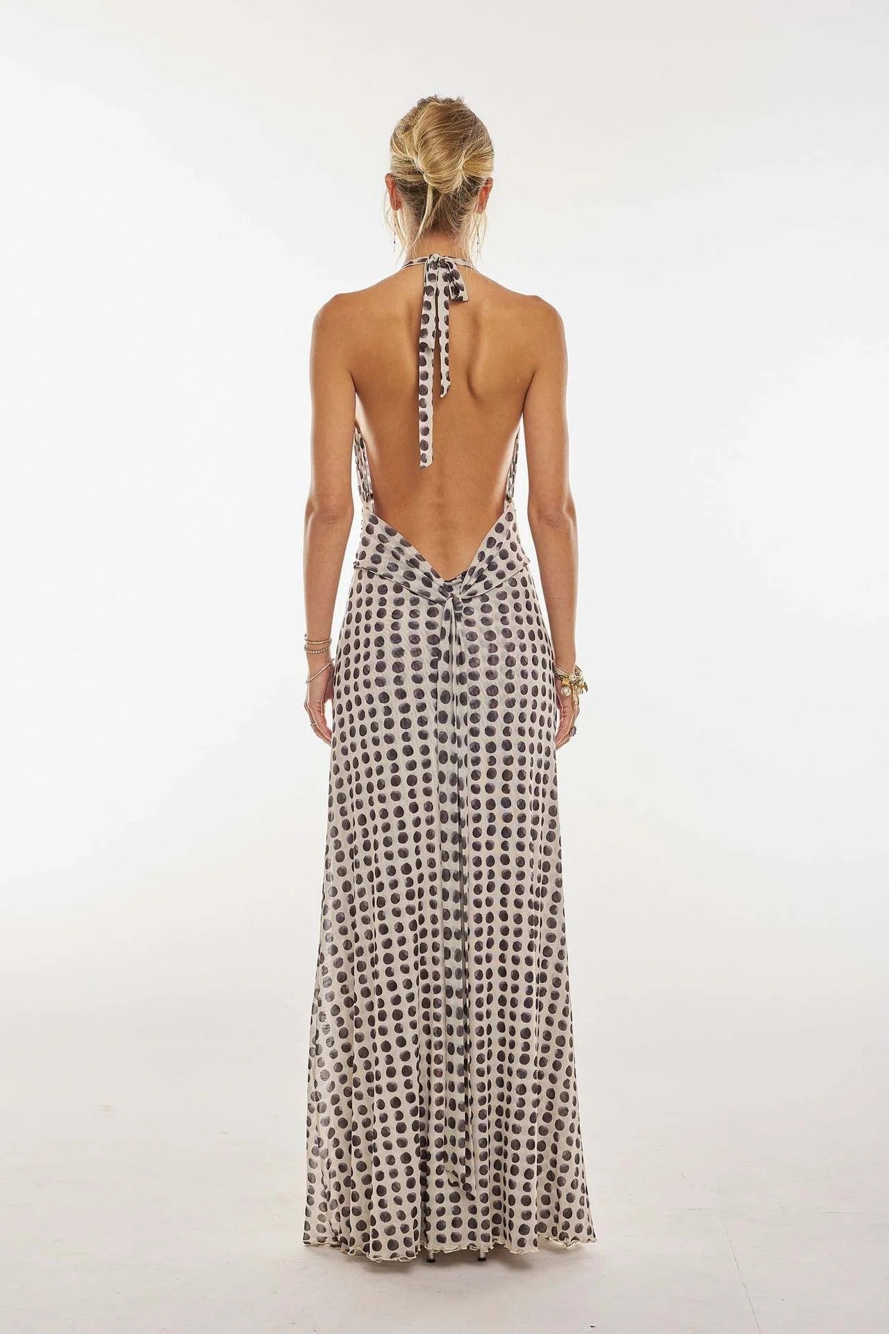 Women's Digital Polka Dot Maxi Dress | Elegant V-Neck Evening Gown 5