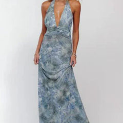 Women's Digital Polka Dot Maxi Dress | Elegant V-Neck Evening Gown 6