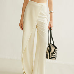 Women's Elegant Asymmetrical Wrap Wide Leg Pants | Chic High-Waist Trousers 0