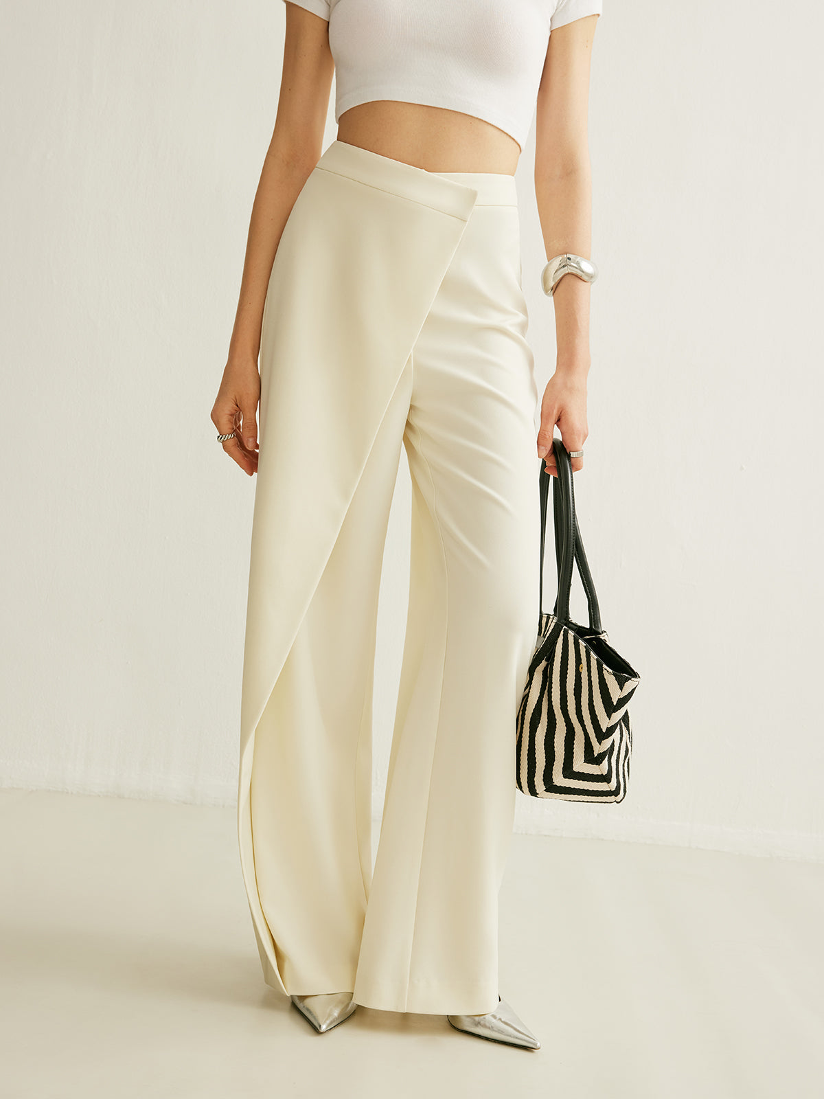 Women's Elegant Asymmetrical Wrap Wide Leg Pants | Chic High-Waist Trousers 0