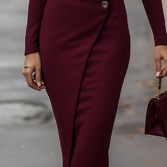 Women's Elegant Bodycon Midi Dress | Sophisticated V-Neck Long Sleeve Cocktail Dress 2