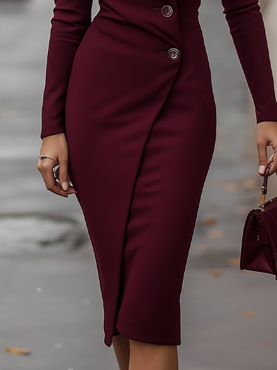 Women's Elegant Bodycon Midi Dress | Sophisticated V-Neck Long Sleeve Cocktail Dress 2
