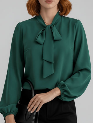 Women's Elegant Bow-Tie Neck Blouse | Relaxed-Fit Long Sleeve Top 3