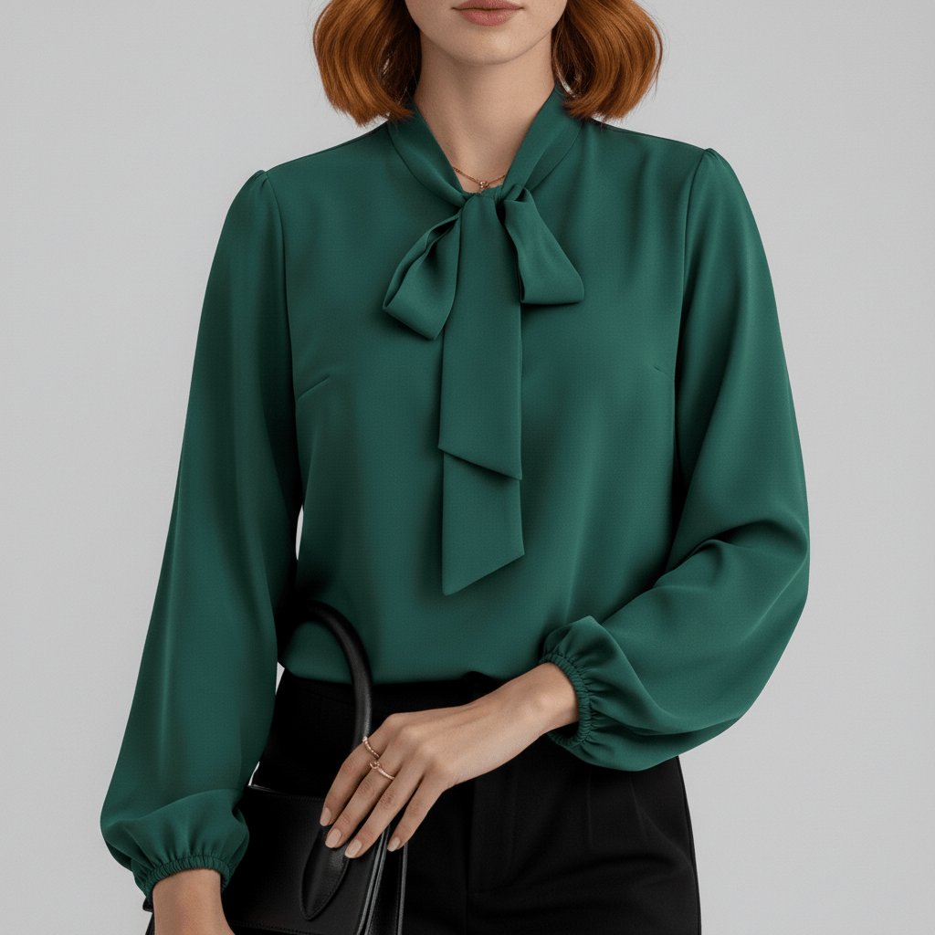 Women's Elegant Bow-Tie Neck Blouse | Relaxed-Fit Long Sleeve Top 3