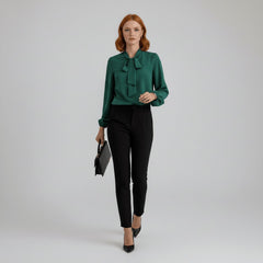Women's Elegant Bow-Tie Neck Blouse | Relaxed-Fit Long Sleeve Top 4