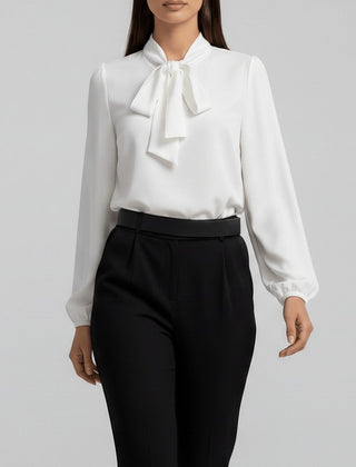 Women's Elegant Bow-Tie Neck Blouse | Relaxed-Fit Long Sleeve Top 6