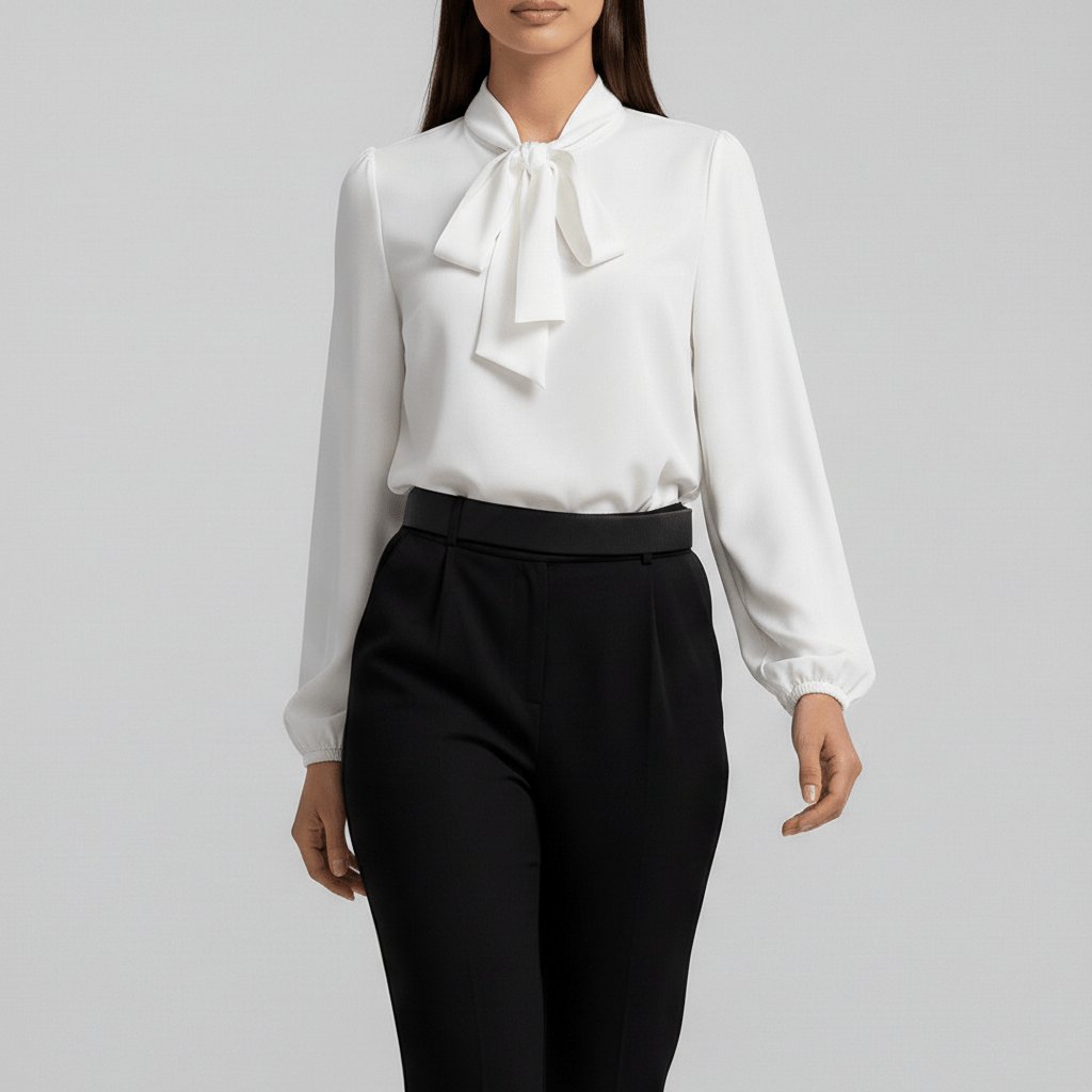Women's Elegant Bow-Tie Neck Blouse | Relaxed-Fit Long Sleeve Top 6