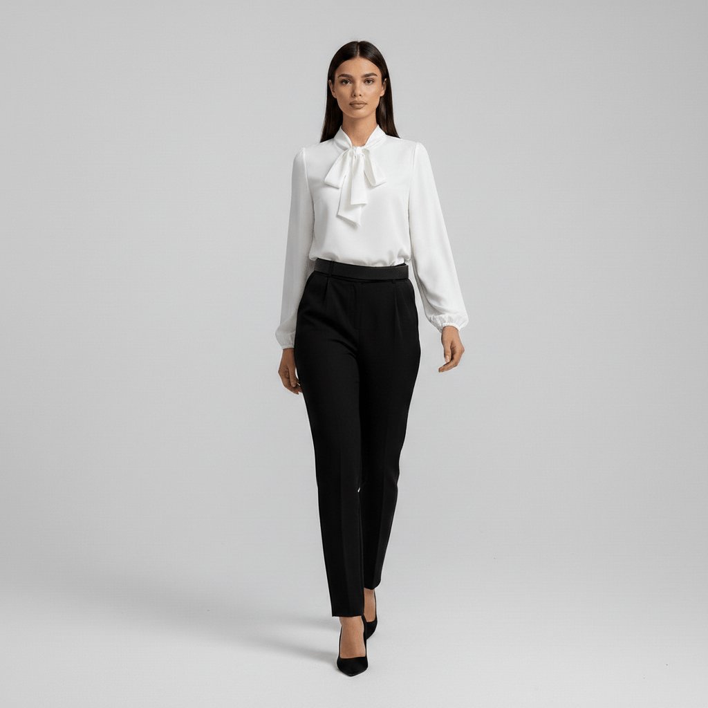 Women's Elegant Bow-Tie Neck Blouse | Relaxed-Fit Long Sleeve Top 7