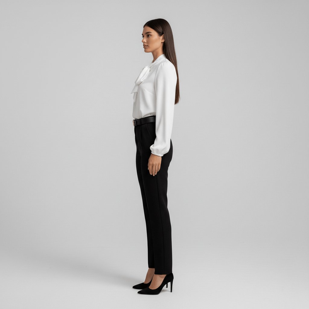 Women's Elegant Bow-Tie Neck Blouse | Relaxed-Fit Long Sleeve Top 8