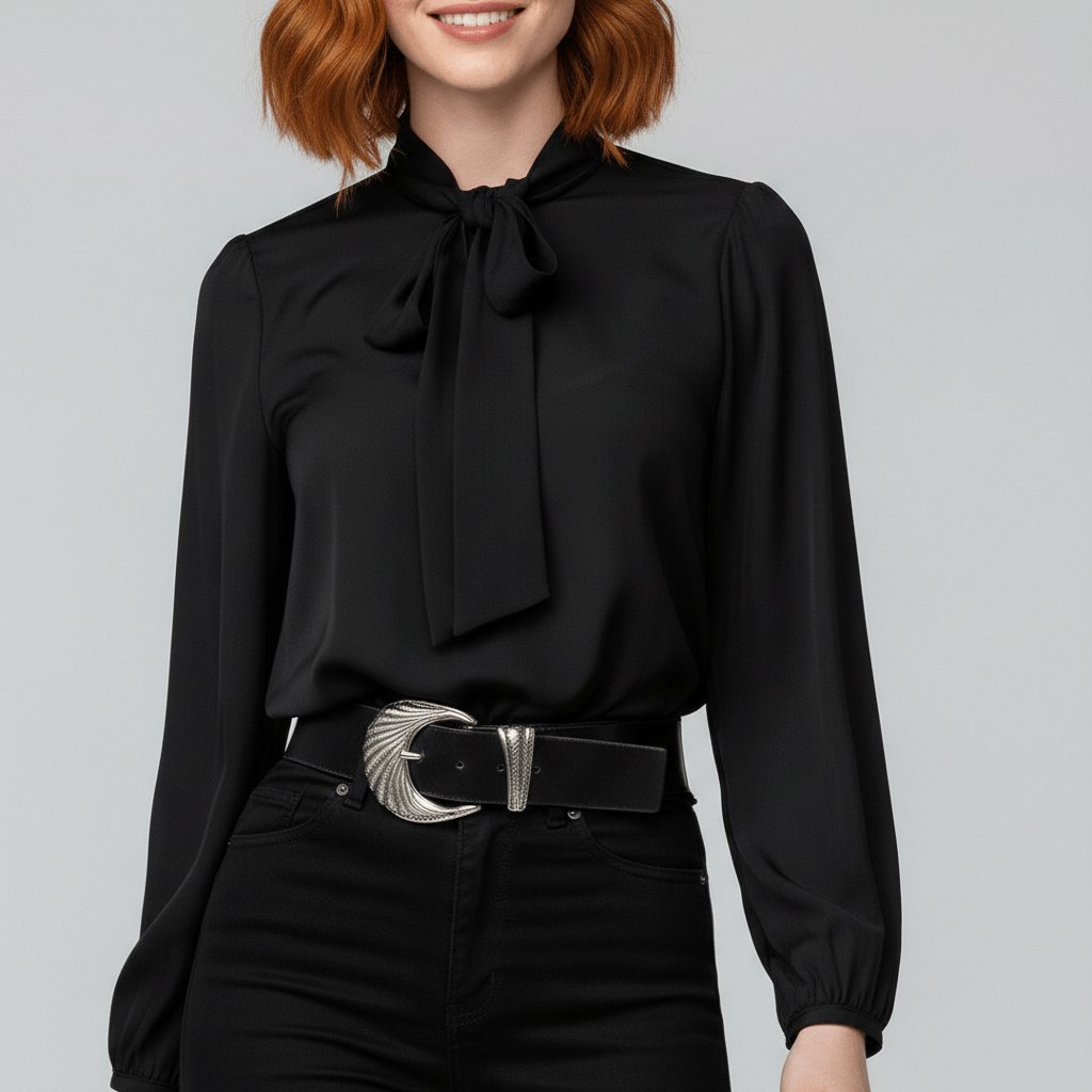 Women's Elegant Bow-Tie Neck Blouse | Relaxed-Fit Long Sleeve Top 9