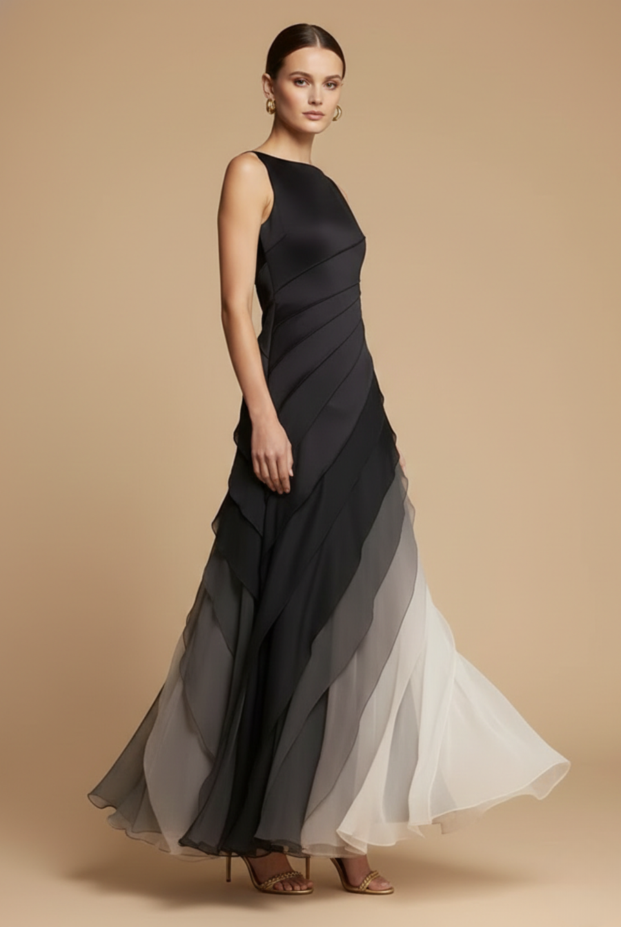 Women's Elegant Chiffon Maxi Dress | Tiered Ombre Evening Gown 1