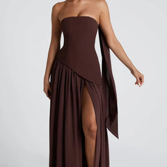 Women's Elegant Corset Strapless Evening Gown | Chic High Slit Formal Dress 0
