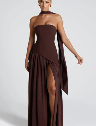 Women's Elegant Corset Strapless Evening Gown | Chic High Slit Formal Dress 0