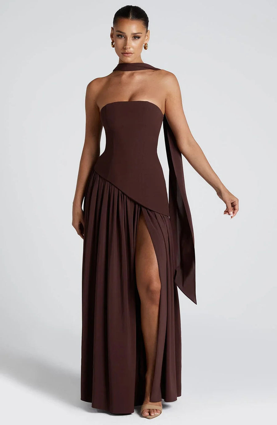 Women's Elegant Corset Strapless Evening Gown | Chic High Slit Formal Dress 0