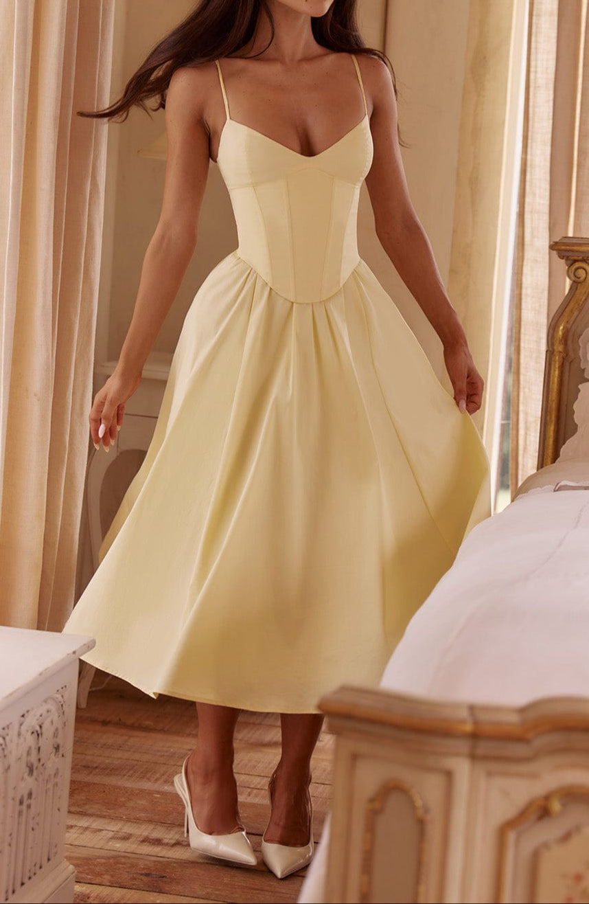 Women's Elegant Cotton Midi Dress | Structured A-Line Cocktail Dress with Sweetheart Neckline 1