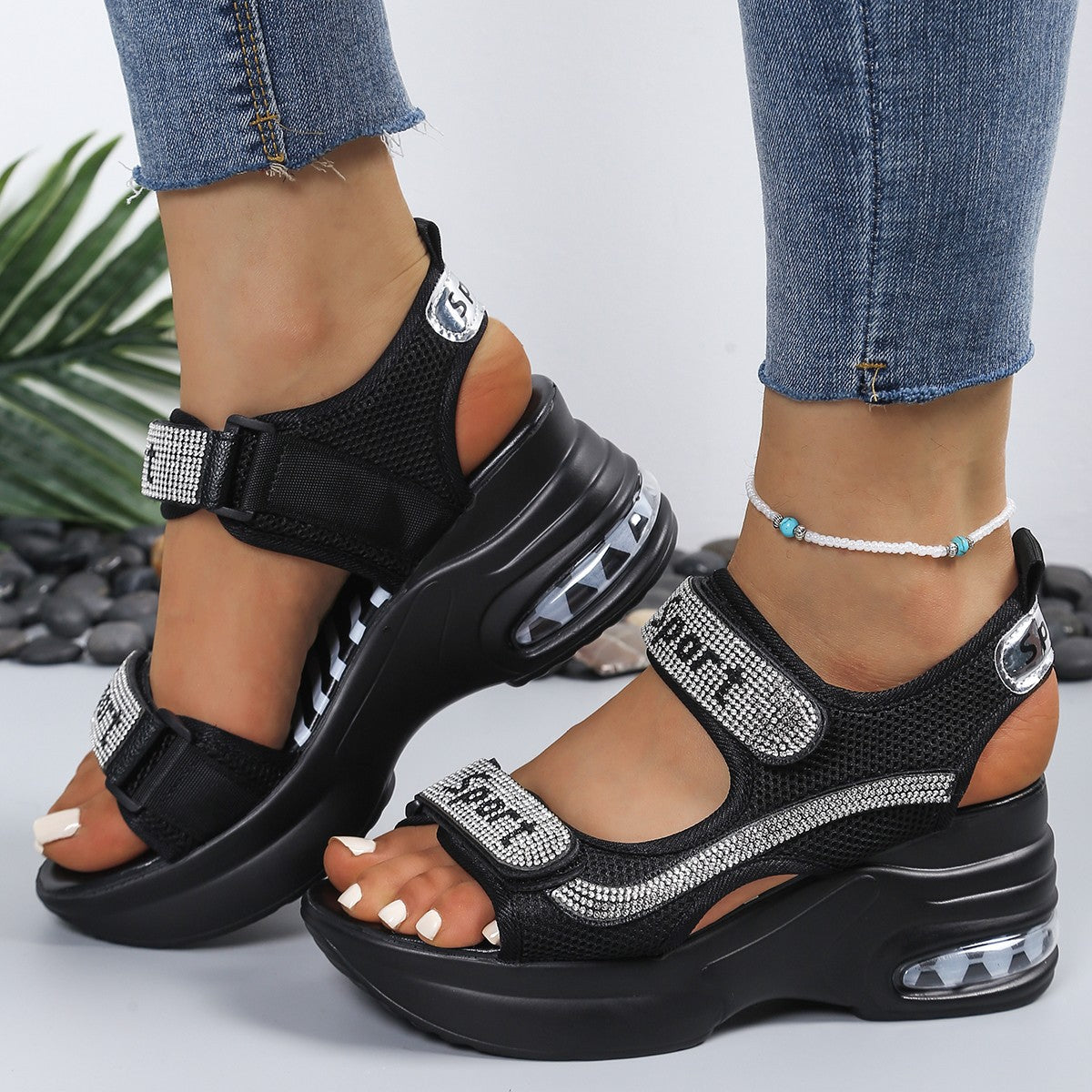 Women's Elegant Crystal-Embellished Orthopedic Sandals | Chic Platform Shoes 1