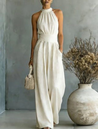 Women's Elegant Draped Wide Leg Jumpsuit | Sophisticated Halter Neck Design 0